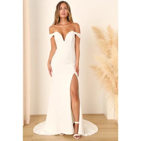 NWT Lulus Idyllic Perfection White Plunge Sleeveless Mermaid Maxi Dress Size XXS - Picture 1 of 12